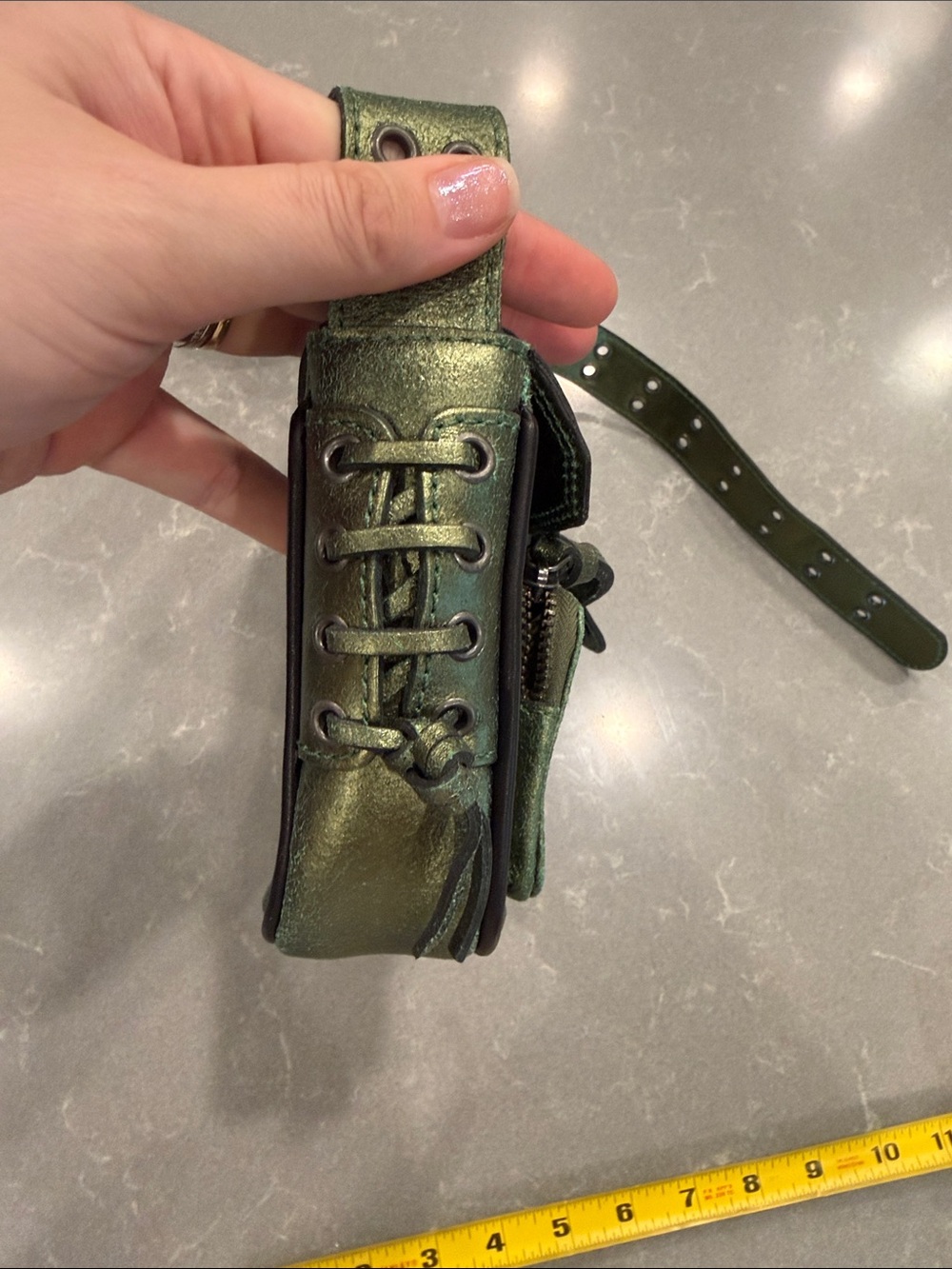 Leather Free People Olive Green Metallic Crossbody Shoulder Bag - Picture 7 of 8